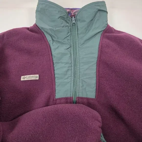 Vintage Columbia Jacket Mens XL Burgundy/Green Aztec Fleece Full Zip Made in USA - Picture 4 of 11